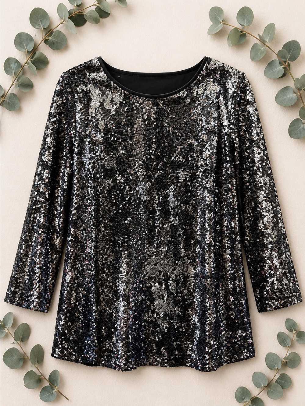 Filly Flair Black Silver Sequin Long Sleeve Party Cocktail Dress Size S